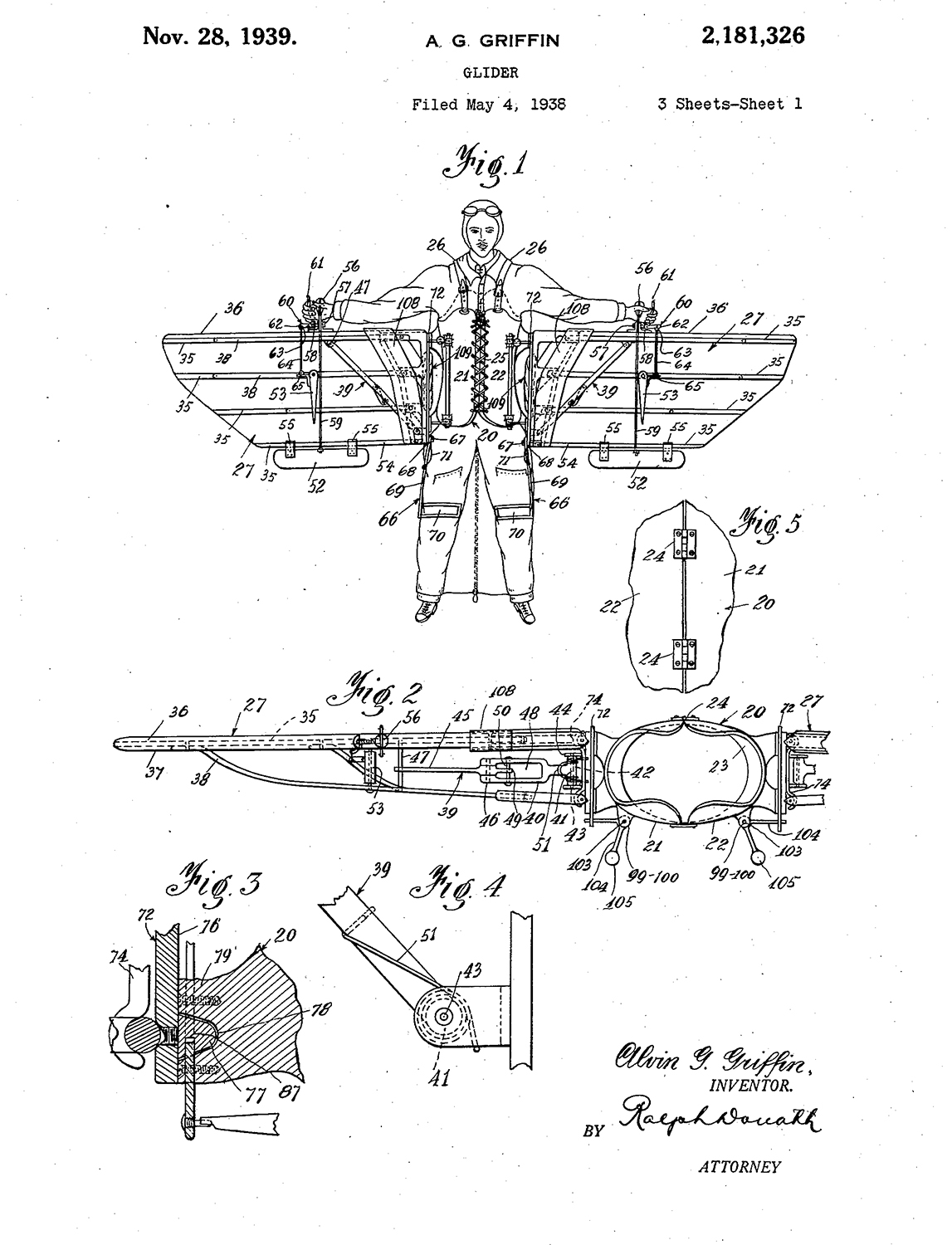 A.G. Griffin Glider Patent, May 4, 1938.