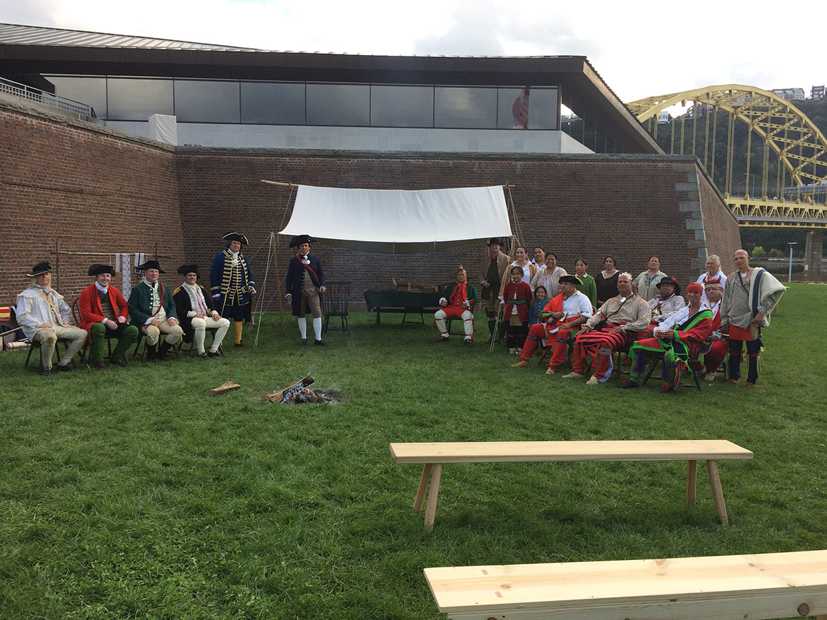 Volunteer costumed reenactors representing American and Delaware leaders as part of the Fort Pitt Museum’s 240th anniversary commemoration of the Treaty of Fort Pitt, Sept. 29, 2018. The reenactors portraying historic Delaware leaders were guests from the Delaware Tribe of Indians.