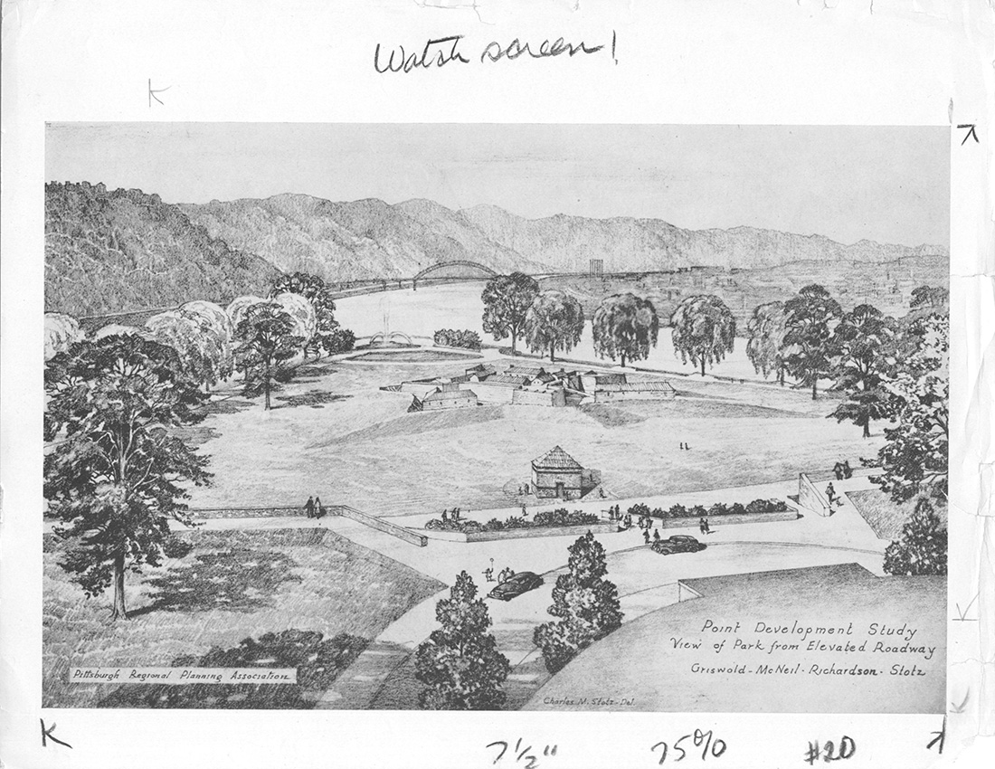 Charles M. Stotz had originally envisioned a reconstructed Fort Duquesne at The Point.