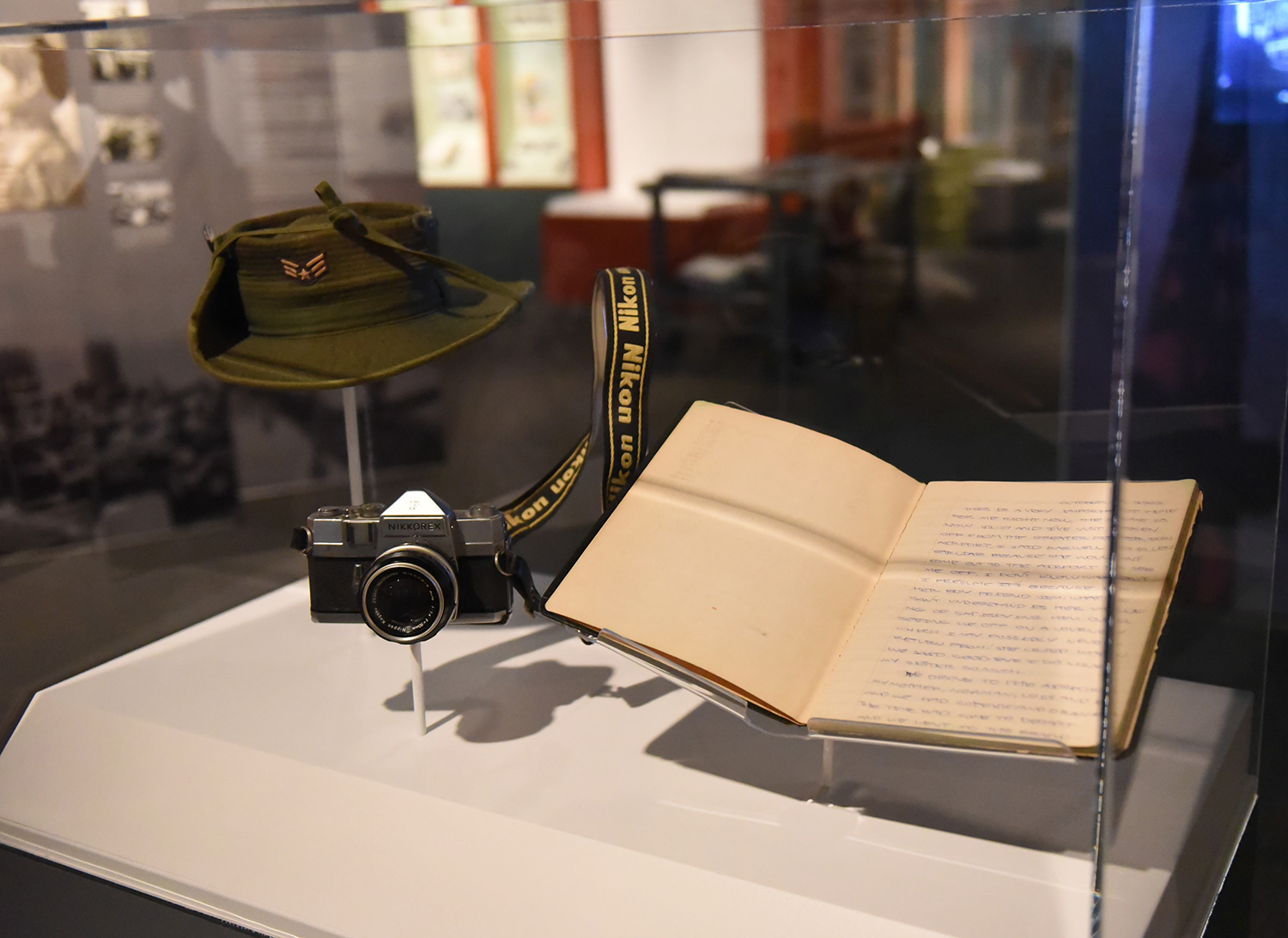 George Kniss's diary, camera, and hat from the Vietnam War.