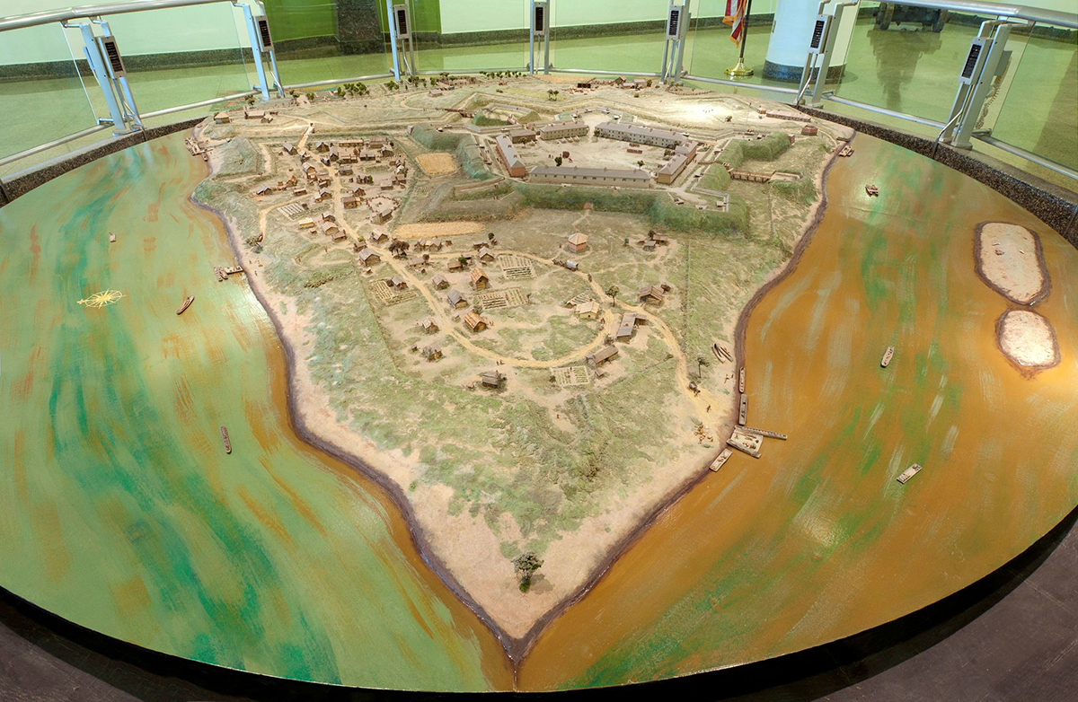 The diorama of the Point at the Fort Pitt Museum.
