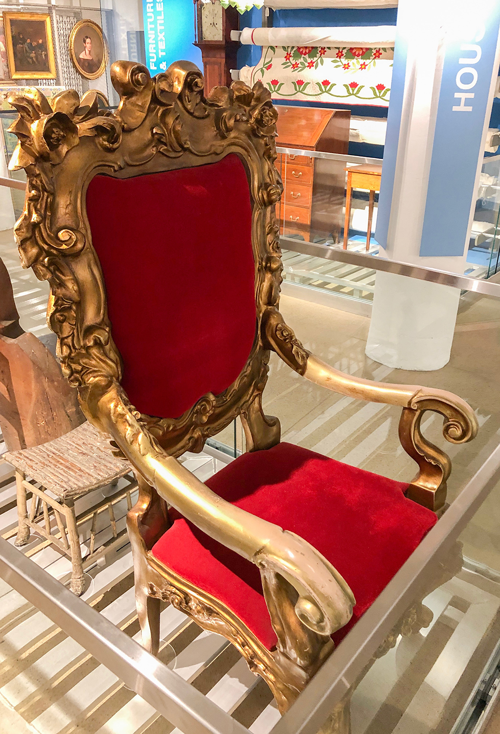 The Santaland chair from Kaufmann’s Department Store, on display in Visible Storage.