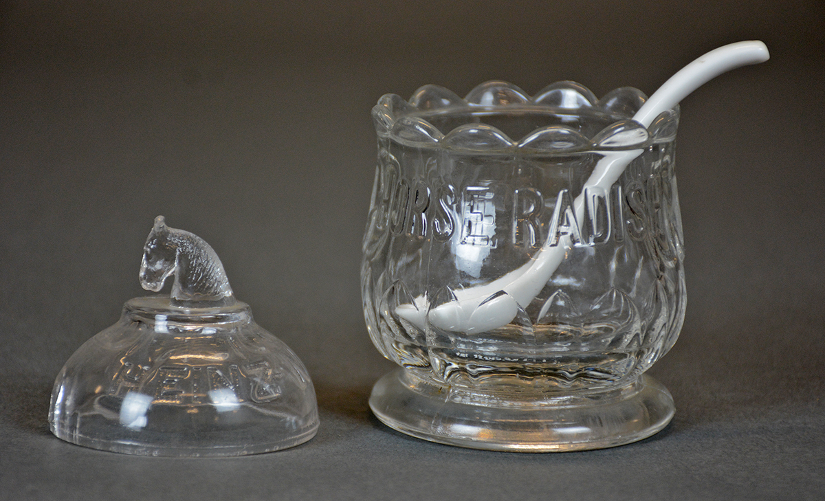 Heinz, Noble & Company horseradish jar with spoon, c. 1872.