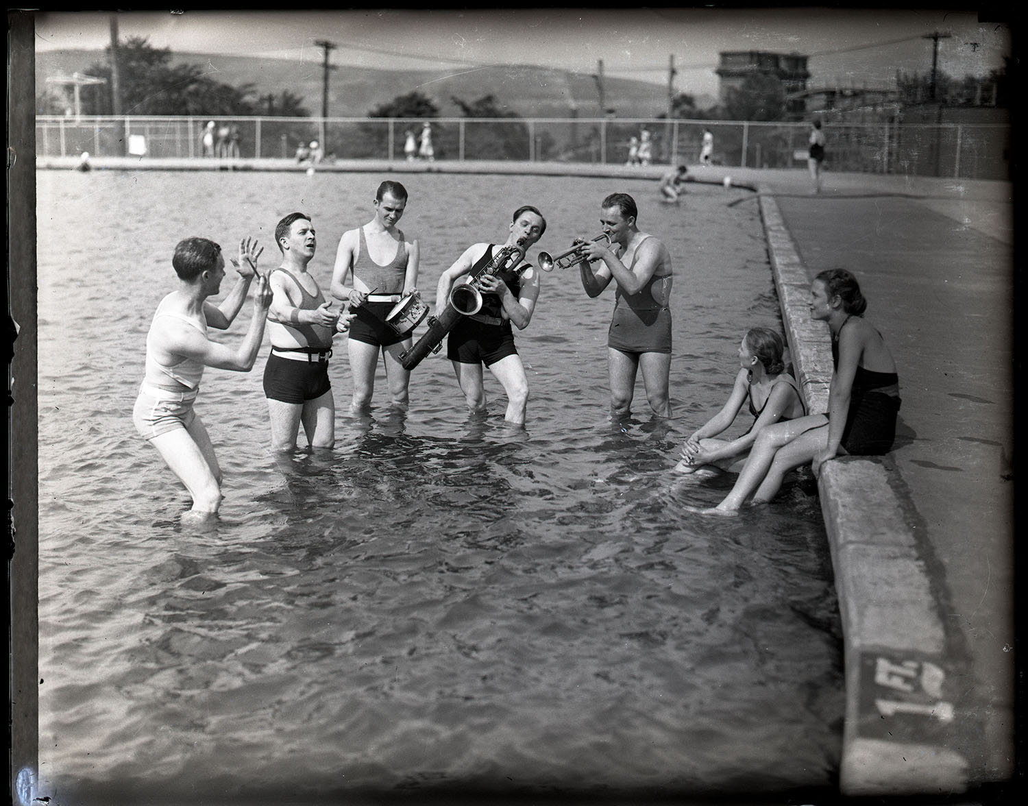 Musicians in the pool, Kennywood Park, 1930s.