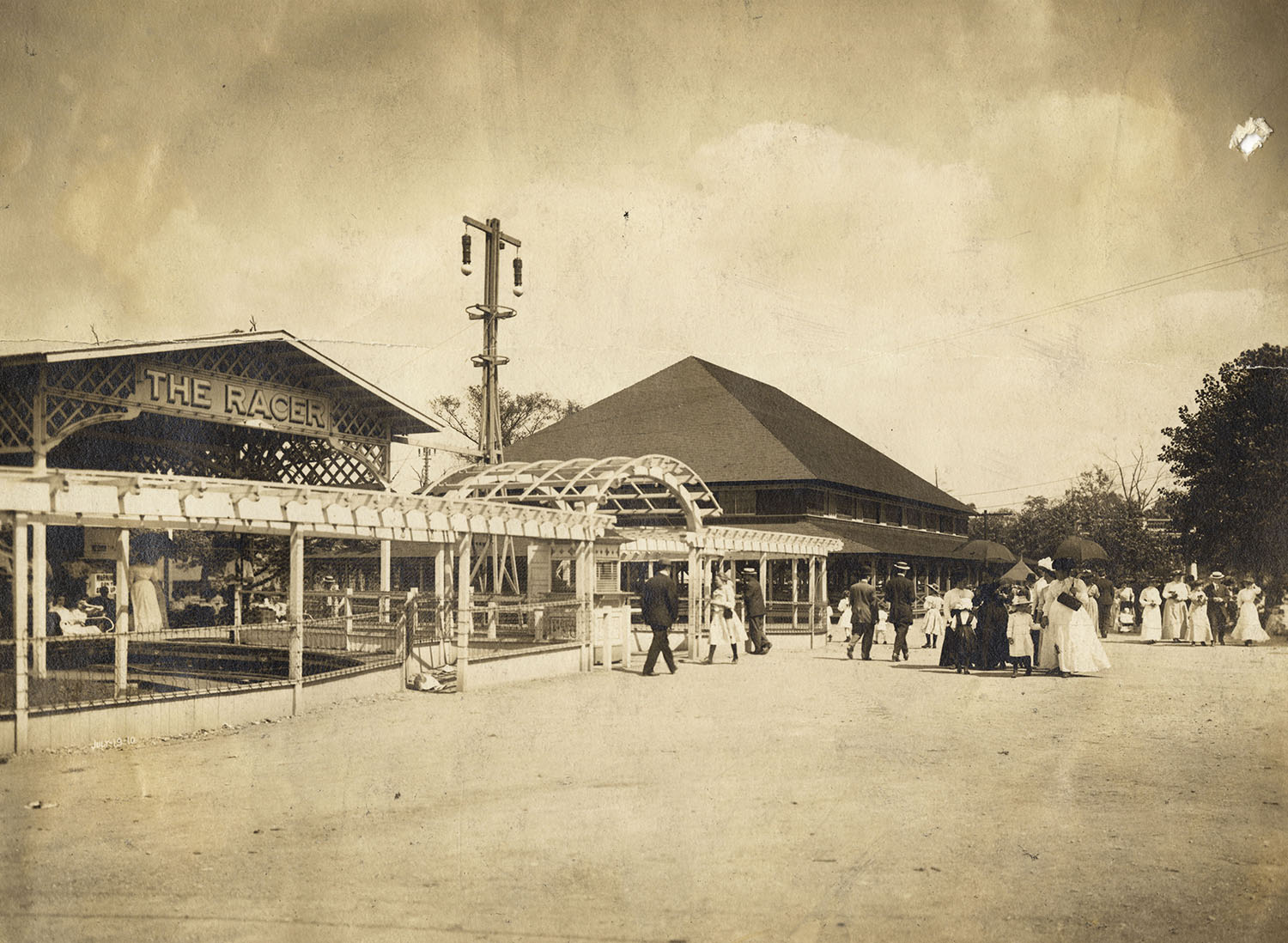 View of the entrance to the Racer, Kennywood Park, 1919.