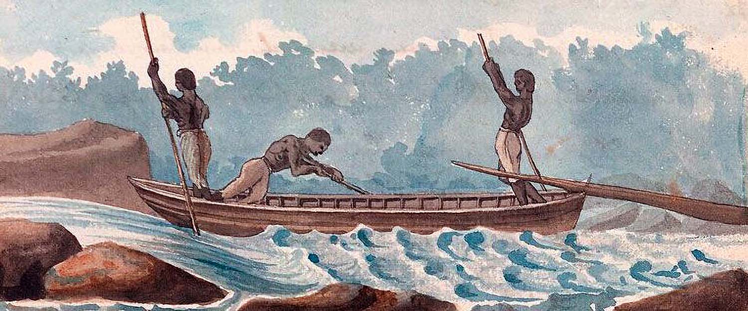 Benjamin Henry Latrobe, Three slaves steering a bateau, 1798.