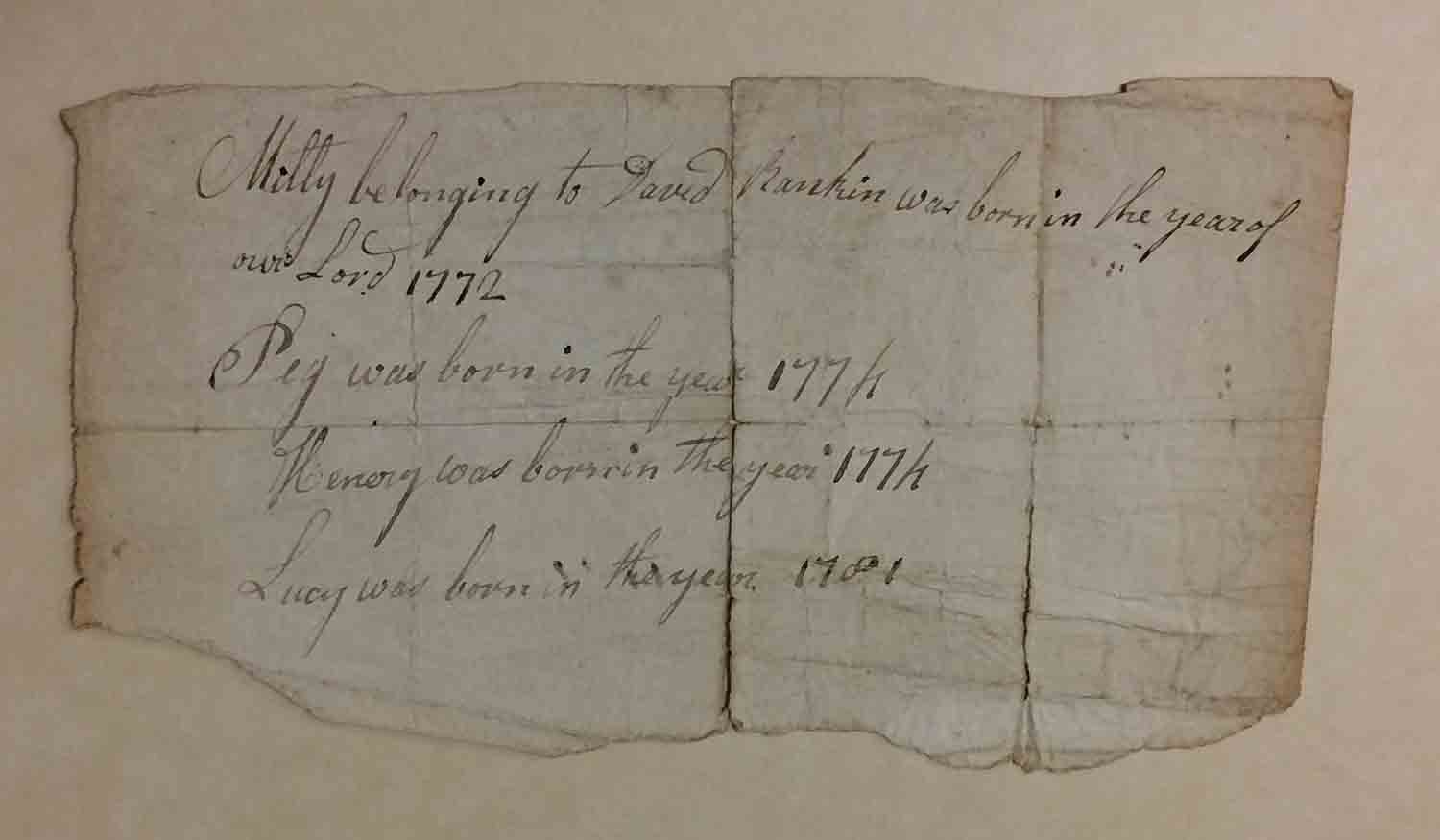 Enslaved children registered by David Rankin, probably in 1781.