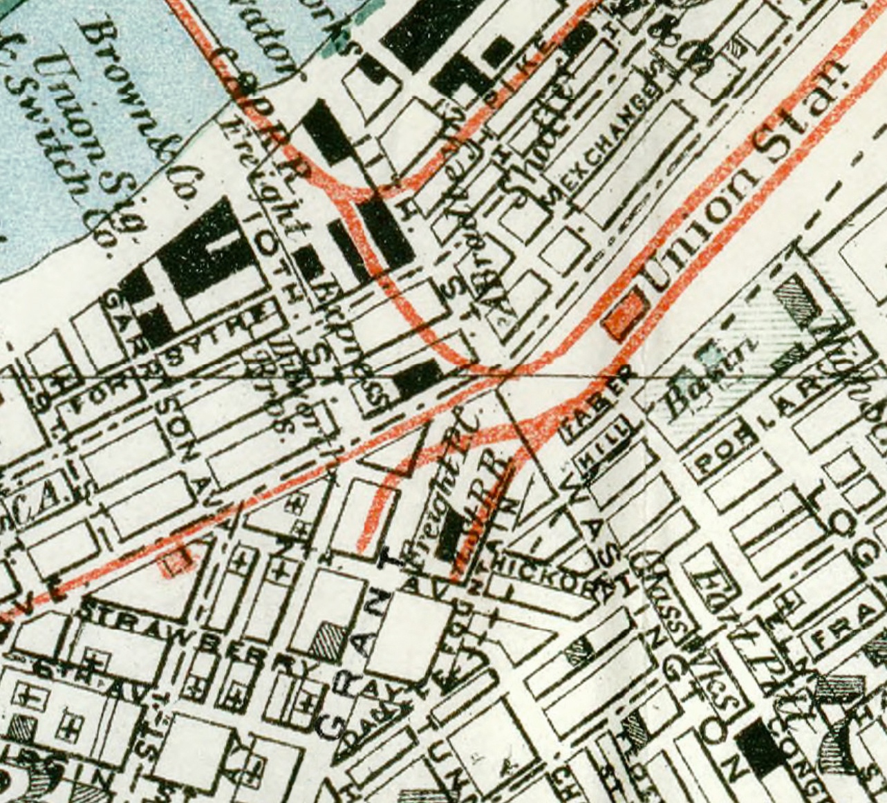 This 1884 map shows Grant still whole with tracks on each side plus a small PRR freight station.