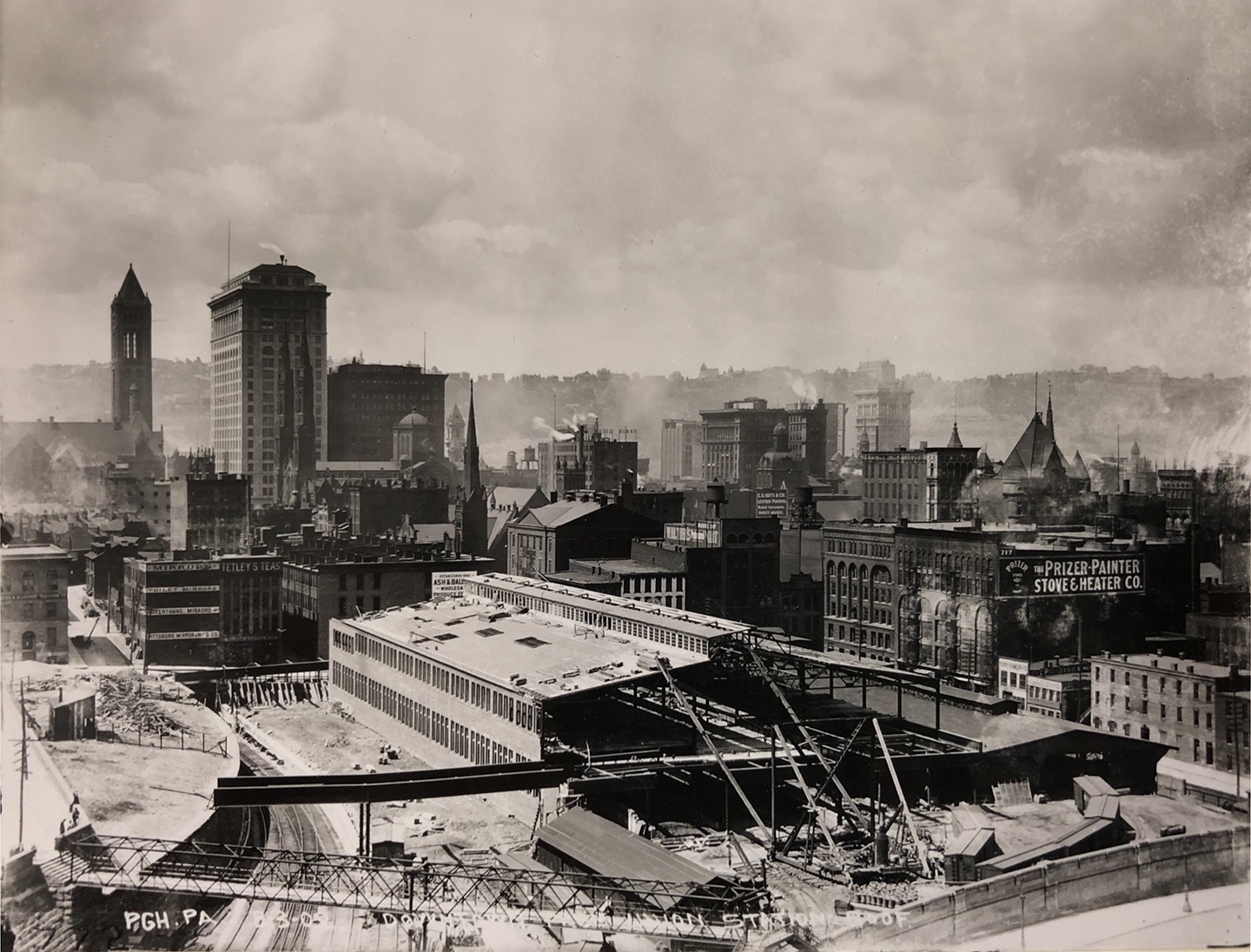In 1902, as the new PRR passenger station neared completion (where it remains today), an even larger freight terminal was being built atop the former Grant Street. Carnegie Library of Pittsburgh, Pennsylvania Room, BR-131.