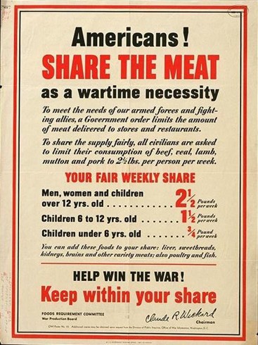 “Americans! Share the Meat as a wartime necessity,” U. S. Government Printing Office, 1942. Courtesy of the Library of Congress.