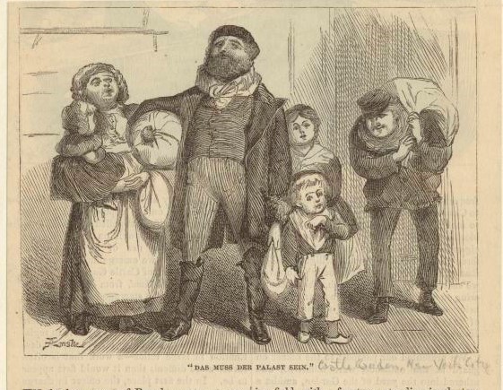 Engraving of a German family arriving in New York City, 1871. New York Public Library Digital Collections. Engraving of a German family arriving in New York City, 1871. New York Public Library Digital Collections.