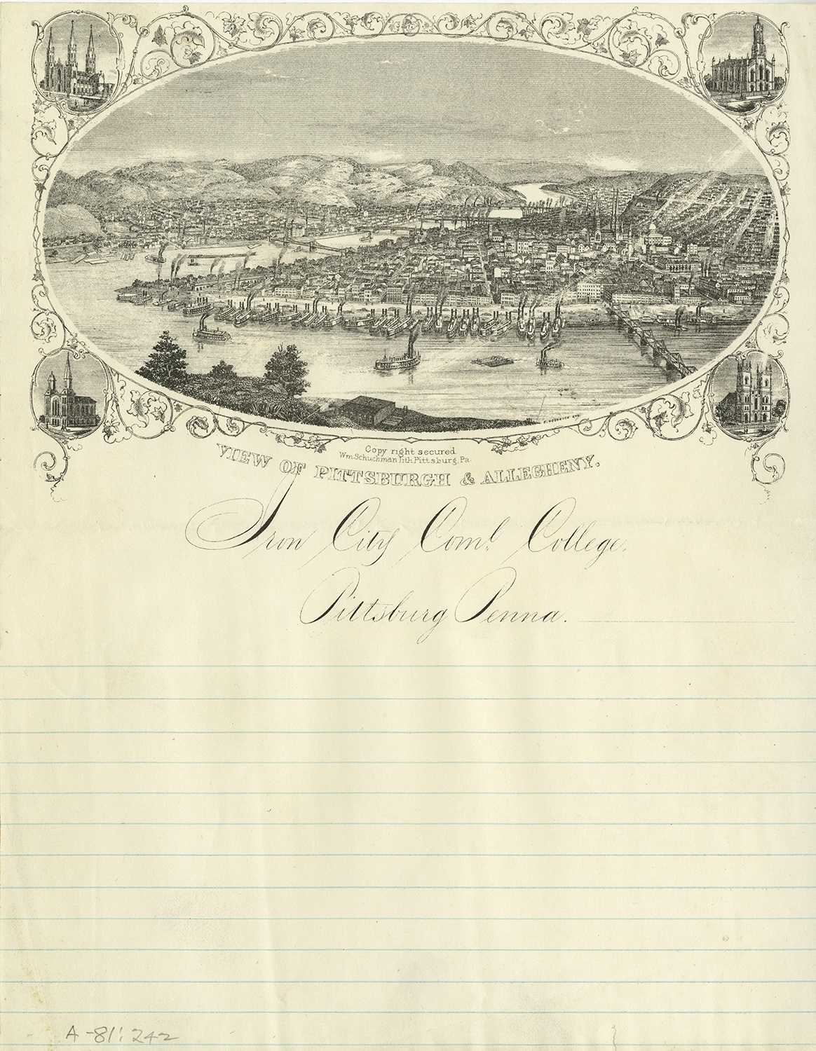 Letterhead for Iron City Commercial College, c. 1850s. Letterhead for Iron City Commercial College, c. 1850s.