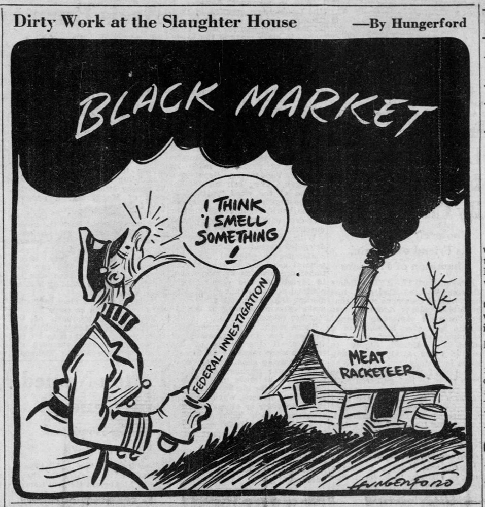 “Dirty Work at the Slaughterhouse,” cartoon by Cy Hungerford, 1945.