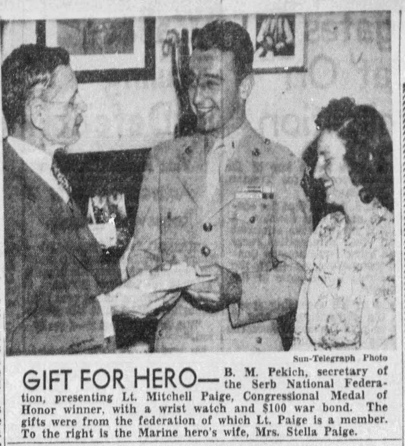 “Gift for Hero,” Pittsburgh Sun-Telegraph, Jul 22, 1944.