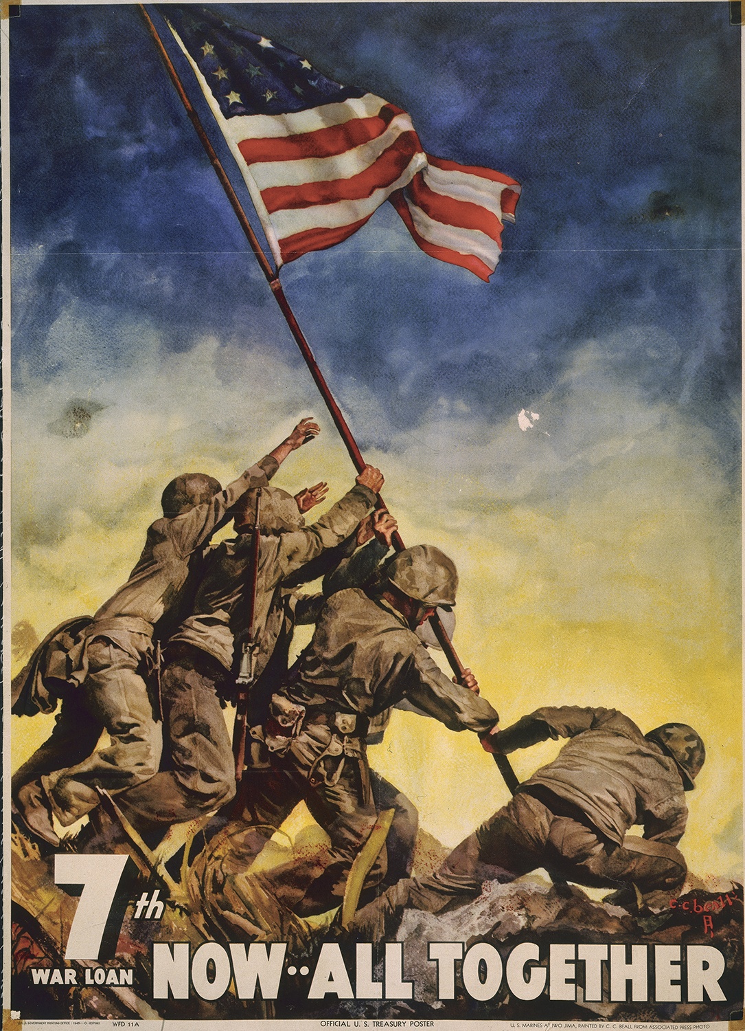 “7th war loan poster, Now ... All Together,” C. C. Beall, poster, U. S. Government Printing Office for the Department of the Treasury, 1945.