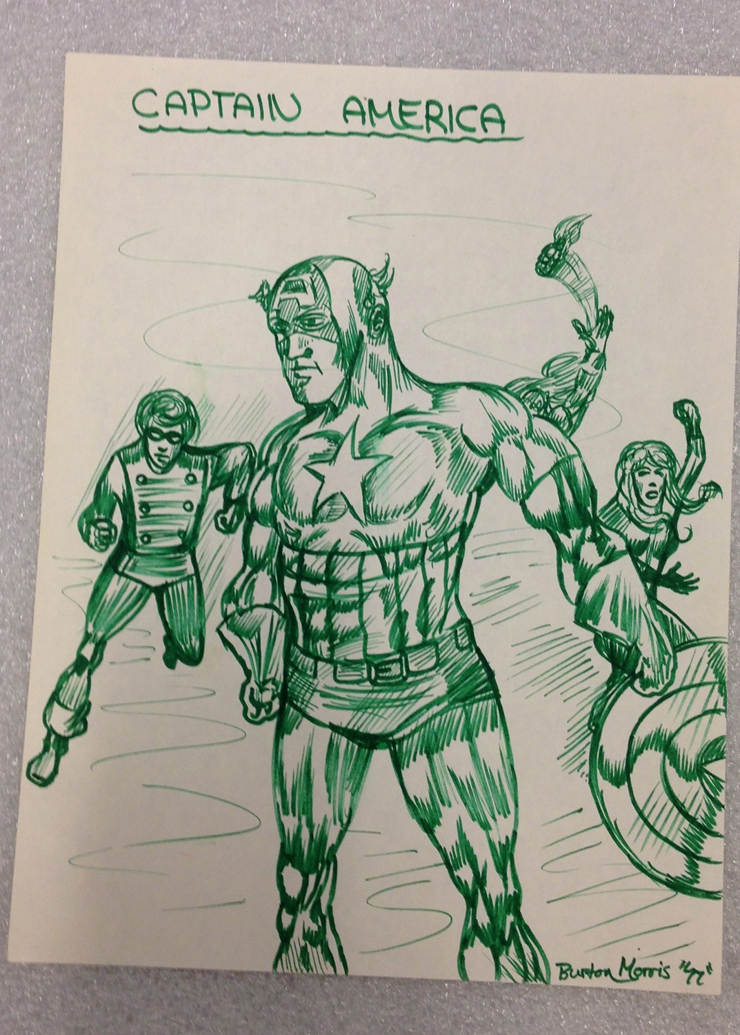 “Captain America” pen and ink drawing, 1978. Burton Morris Collection.