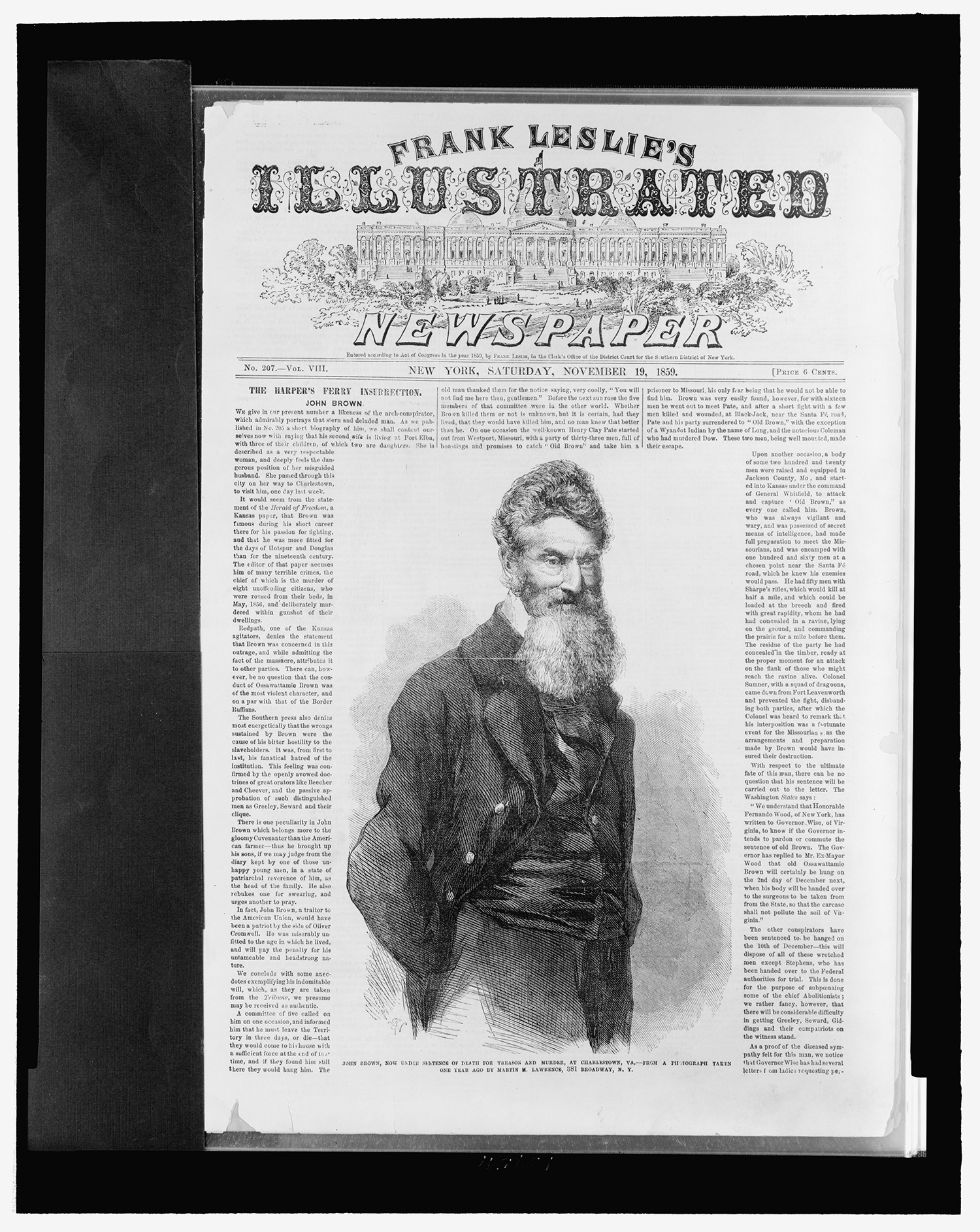 Engraving of John Brown as he appeared on Frank Leslie’s Illustrated Newspaper, November 19, 1859. Courtesy of the Library of Congress, Prints and Photographs Division.