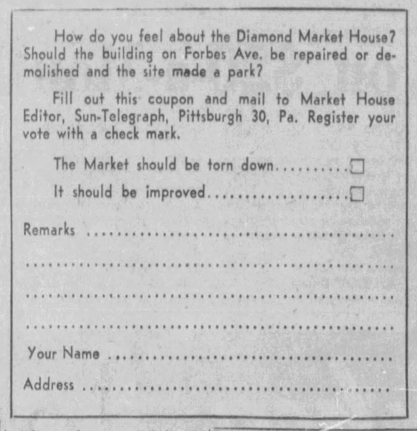 Replace or Demolish voting coupon, 1960.