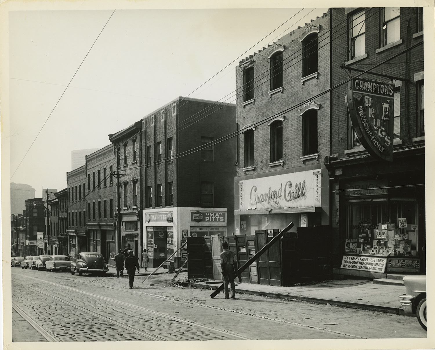 Wylie Avenue near Fullerton Street looking west on Wylie toward downtown Pittsburgh, October 1956.