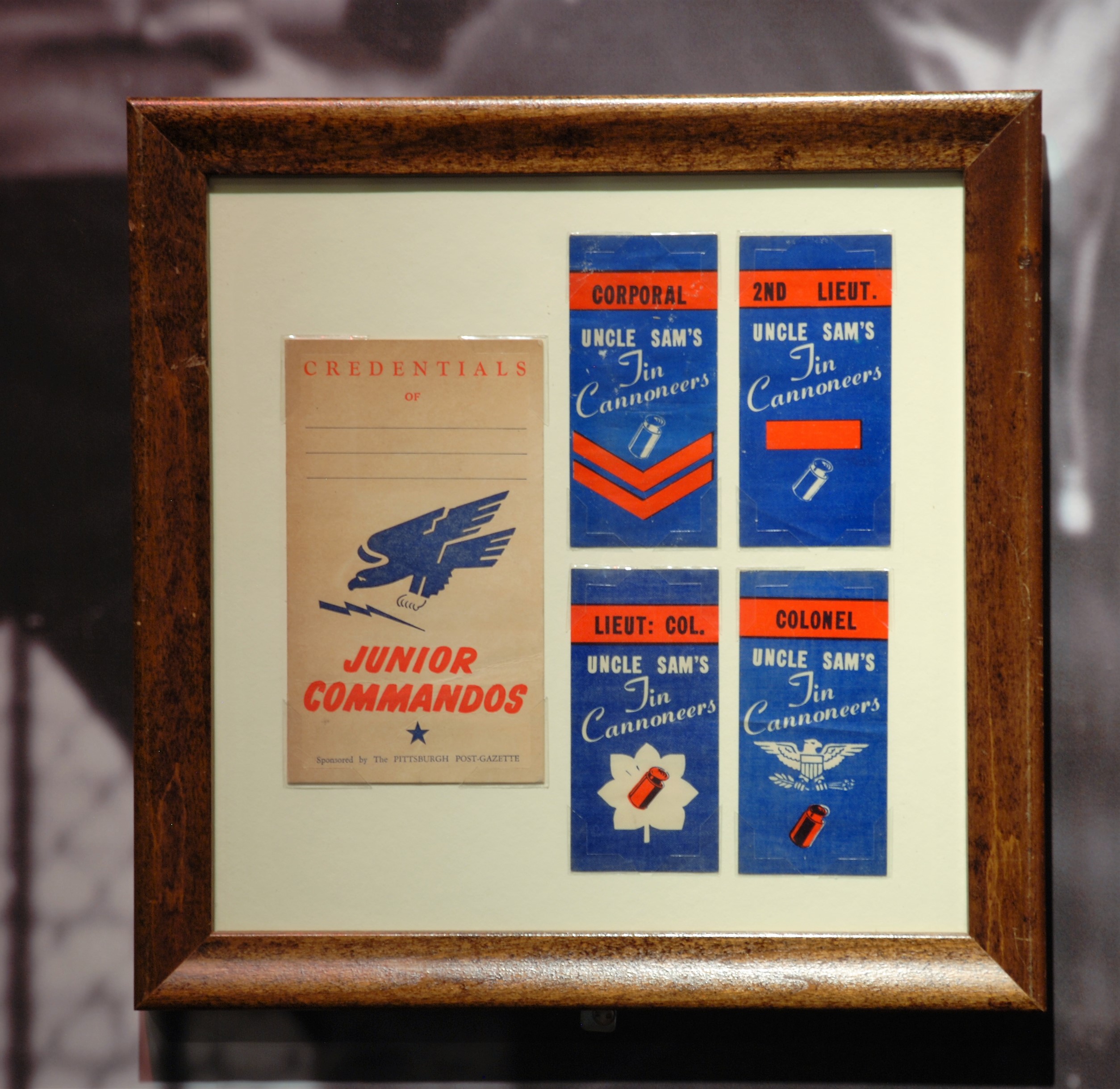 Junior Commandos booklet and Tin Cannoneer ribbons on display in the original installation of We Can Do It! WWII, Heinz History Center, 2015.