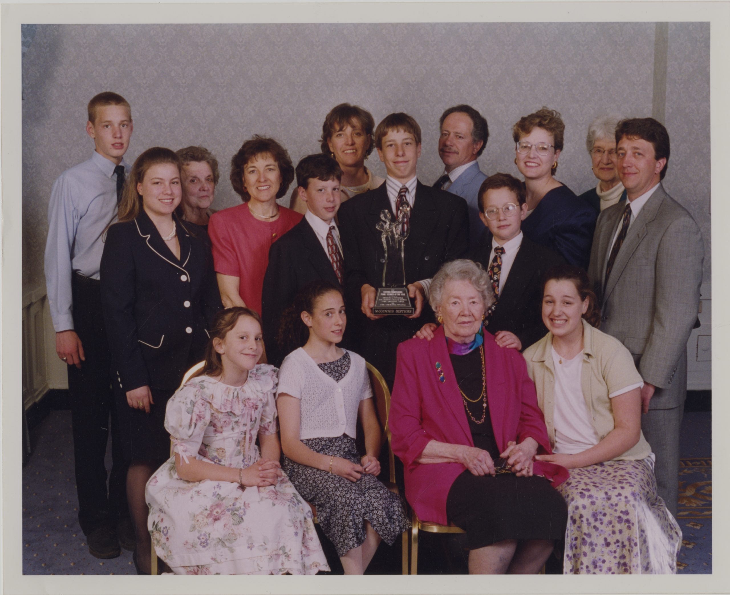 Rosella McGinnis with her children, grandchildren, and extended family, 1997.