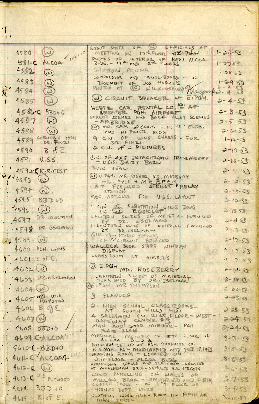 Page from one of Samuel Musgrave’s logbooks, 1953.