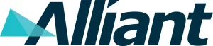 Alliant logo with the word Alliant in bold, dark blue letters; two overlapping teal triangles form a stylized letter A at the beginning of the word.
