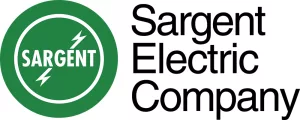 Sargent Electric Company logo featuring a green circle with the word SARGENT in white capital letters and two white lightning bolts, resembling a bocce ball, positioned to the left of the bold black text Sargent Electric Company.