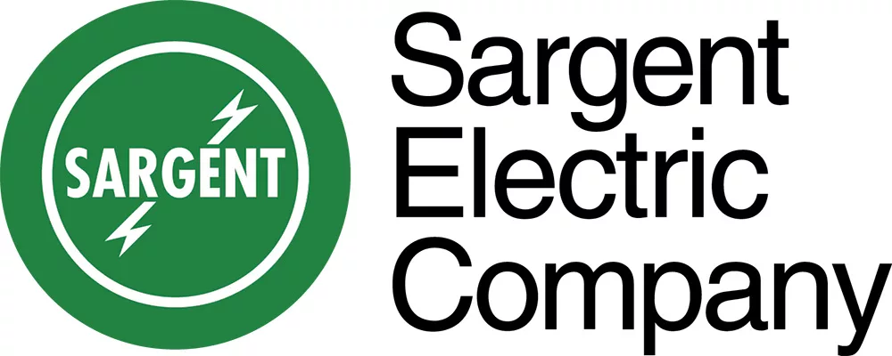 Sargent Electric Company logo featuring a green circle with the word SARGENT in white capital letters and two white lightning bolts, resembling a bocce ball, positioned to the left of the bold black text Sargent Electric Company.