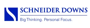 A logo with a stylized blue S on the left, and to the right, blue text reading Schneider Downs above the tagline Big Thinking. Personal Focus. All text is in a clean, sans-serif font.