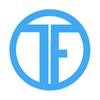 A blue circular logo featuring the capital letters T and F, stylized so that both share a vertical line, on a white background.