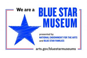 A large blue star with text: We are a Blue Star Museum, presented by NEA and Blue Star Families. Celebrate PA history. *AI generated alt text