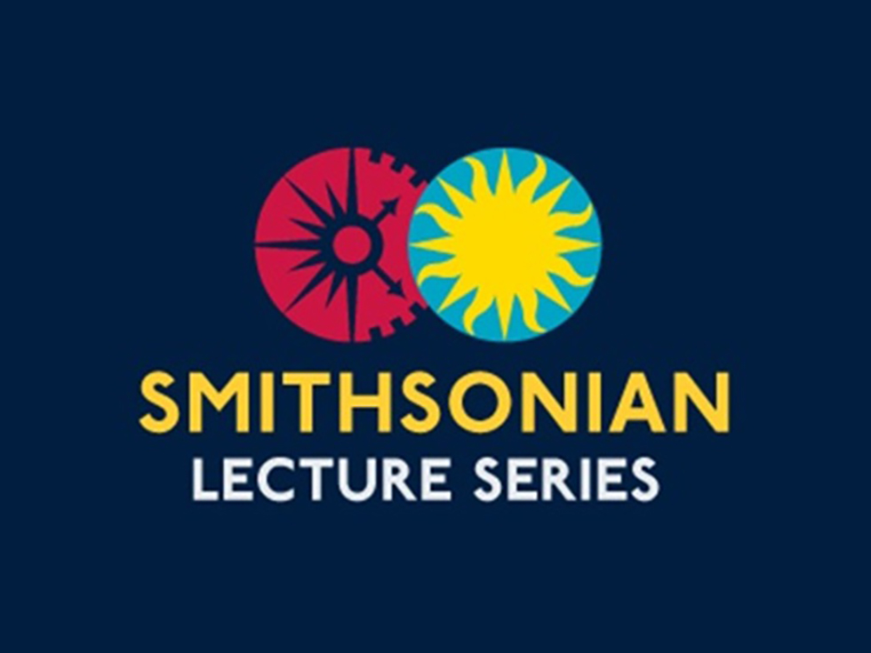 The image features the Smithsonian Lecture Series logo with a red compass rose and yellow sunburst above white text on a dark blue background. *AI generated alt text