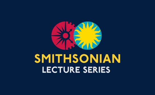 Logo with overlapping red compass and yellow sunburst above "Smithsonian Lecture Series" on a dark blue Smithsonian background. *AI generated alt text