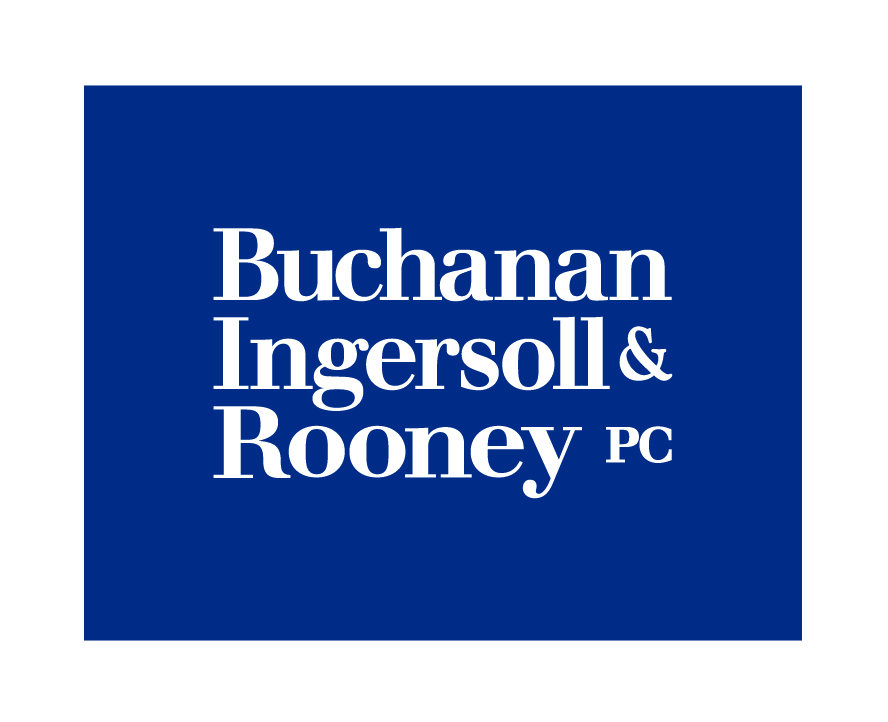 White lettering displays "Buchanan Ingersoll & Rooney PC" against a solid blue background. *AI generated alt text