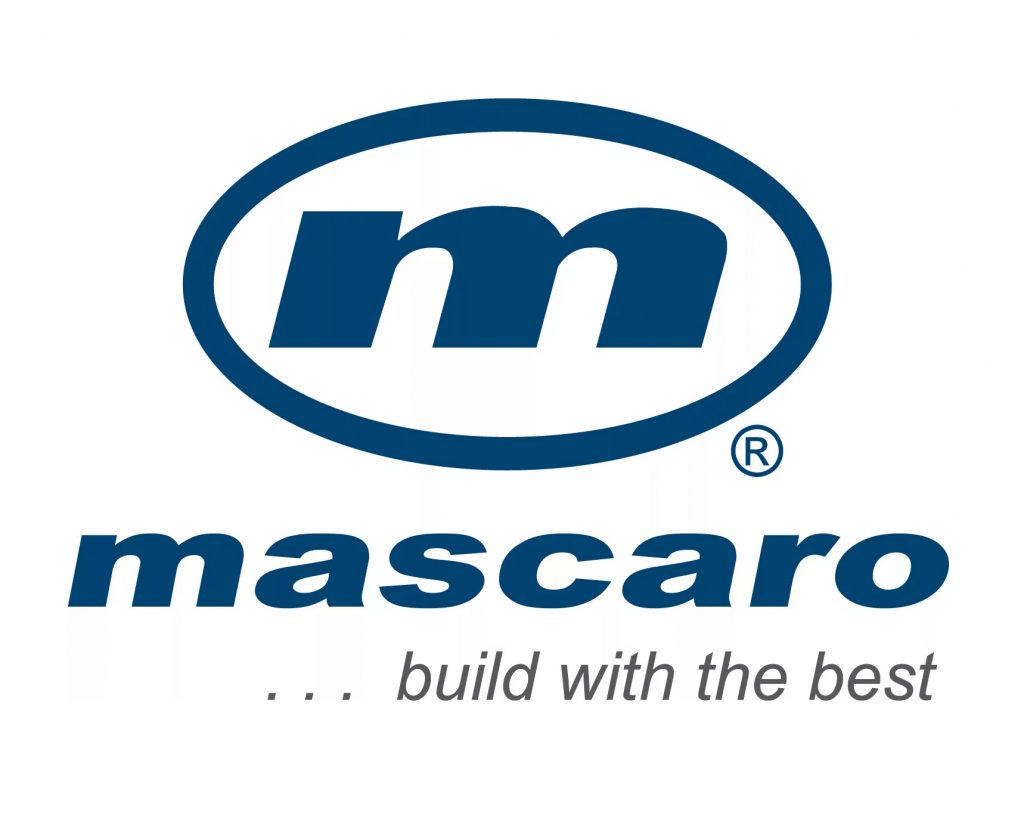 Museum logo with a bold, dark blue lowercase m in an oval outline, "mascaro" below, and italic slogan "build with the best" underneath. *AI generated alt text