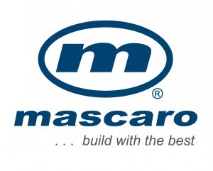 Museum logo with a bold, dark blue lowercase m in an oval outline, "mascaro" below, and italic slogan "build with the best" underneath. *AI generated alt text