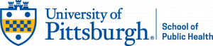 University of Pittsburgh School of Public Health logo with blue and gold shield, castle, checkerboard, and blue university text. *AI generated alt text