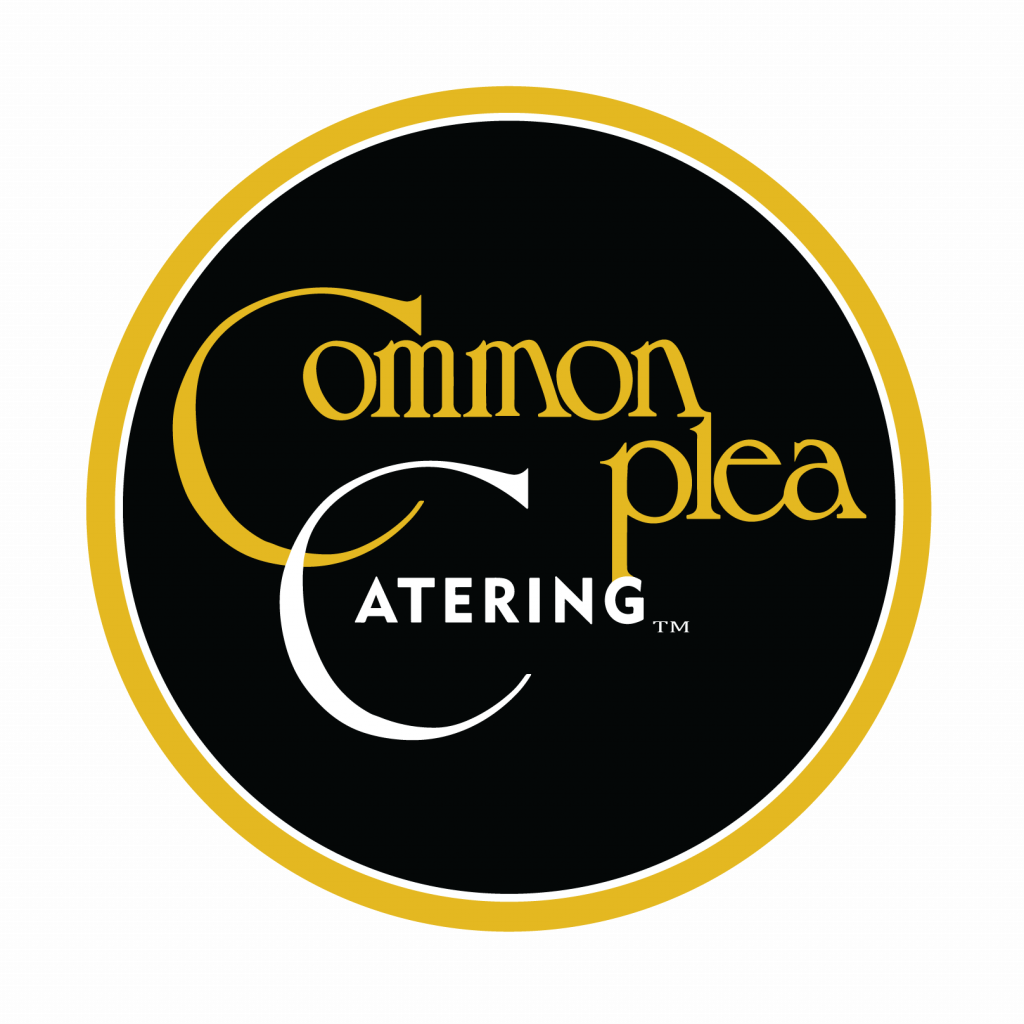 A circular logo with a black background, gold border, "Common Plea" in large gold letters, and "Catering" in white with a large C. *AI generated alt text