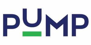 The word PUMP in bold, dark blue letters on a light background, with the U partially formed by a green horizontal line. *AI generated alt text